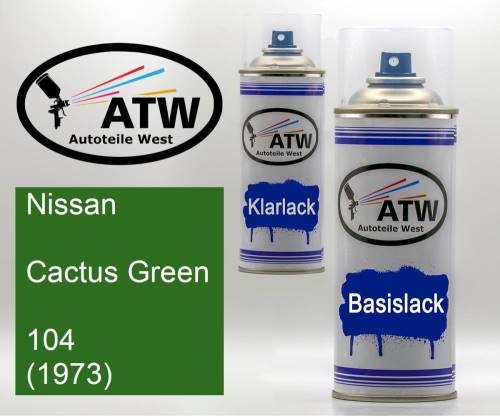 Nissan, Cactus Green, 104 (1973): 400ml Sprühdose + 400ml Klarlack - Set, von ATW Autoteile West.